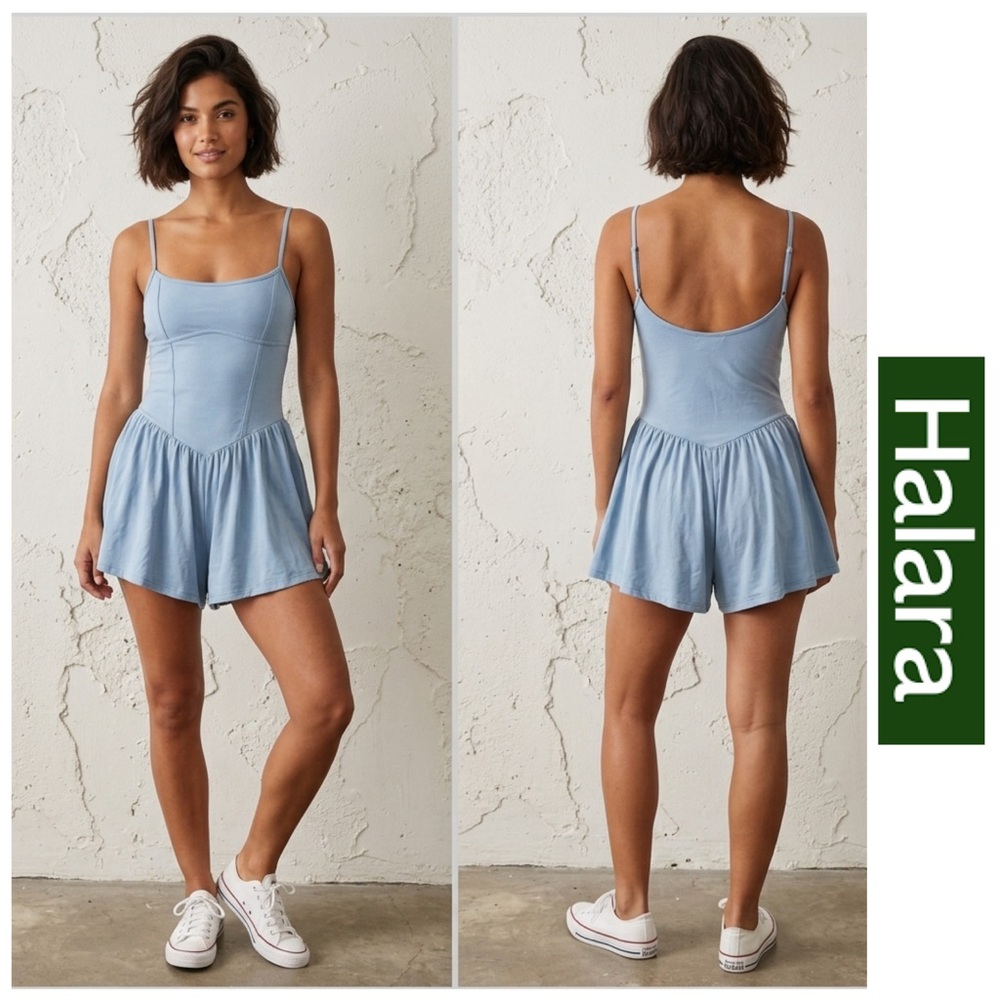 HALARA Blue Adjustable Strap Shorts Summer Beach Women’s Mini Jumpsuit Romper